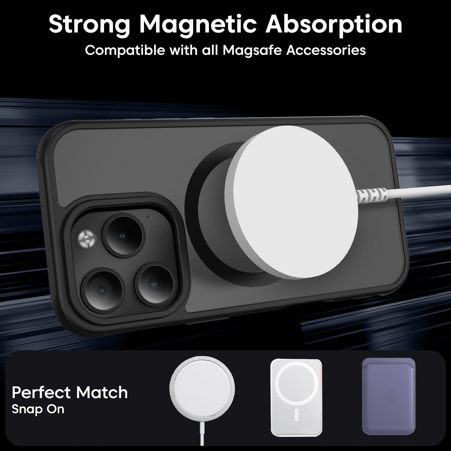 Sounce iPhone 16 Pro Case, MagSafe Compatible, Shockproof Military-Grade TPU Protection, HaloLock Magnetic Hybrid Case for iPhone 16 Pro, Durable, Slim, Design,(Frosted Black)