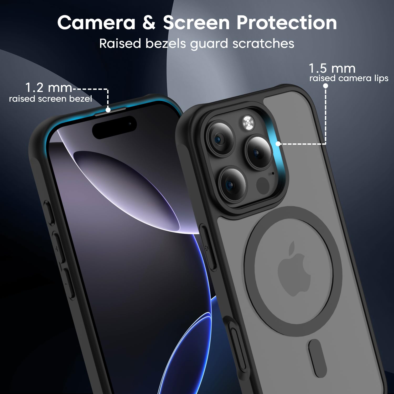 Sounce iPhone 16 Pro Case, MagSafe Compatible, Shockproof Military-Grade TPU Protection, HaloLock Magnetic Hybrid Case for iPhone 16 Pro, Durable, Slim, Design,(Frosted Black)