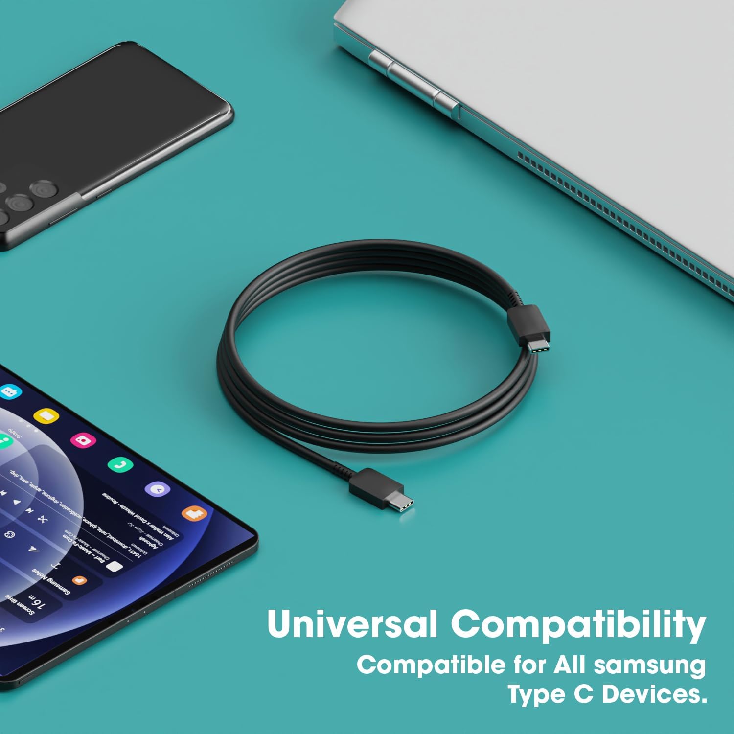 Type-C to Type-C Fast Charging Cable by Sounce | Compatible with Galaxy S24, S23 FE, A54, M14, F34 & More – SuperFast Power & Data Cable (1 Meter, Black)