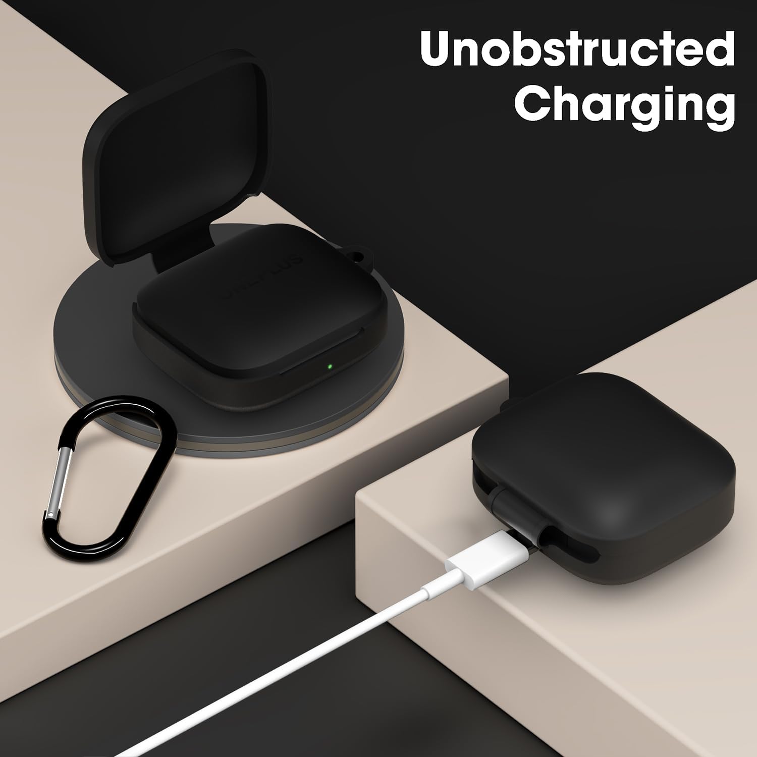 Sounce Protective Case for OnePlus Buds 3 – Soft Silicone Shockproof Cover with Keychain, Anti-Slip Grip, Scratch-Resistant, and Front LED Visibility – Black