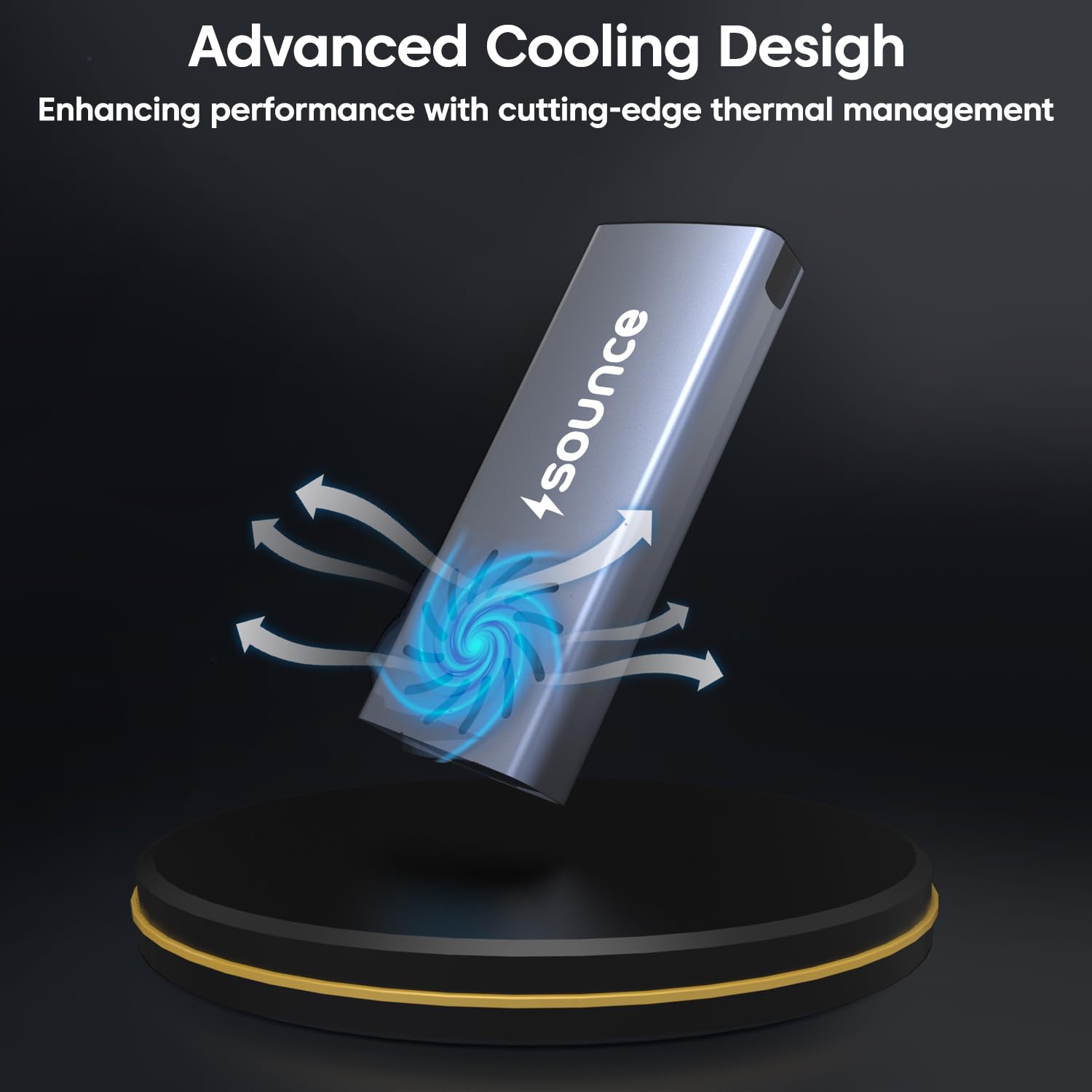 NVMe M.2 SSD Enclosure with Fan – USB 3.2 Gen 2 (10Gbps) Tool-Free PCIe NVMe Case | USB-C Adapter for M & B&M Key SSDs – by Sounce