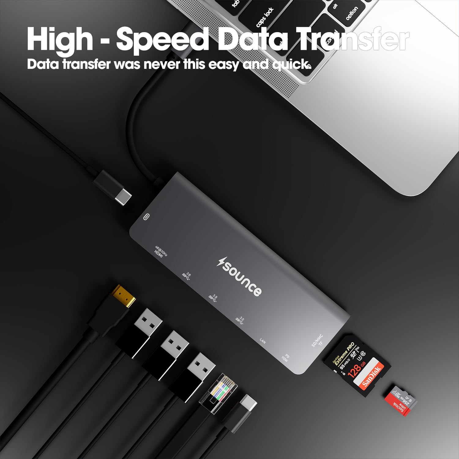 Sounce 9 in 1 USB Type C Hub Multiport Adapter with 4K@30Hz HDMI, Type C PD 60W Data Transfer, SD/TF Card Reader, USB A 3.0/2.0 Port, 1000mbps RJ45 LAN for MacBook, Laptop and Other Type C Devices