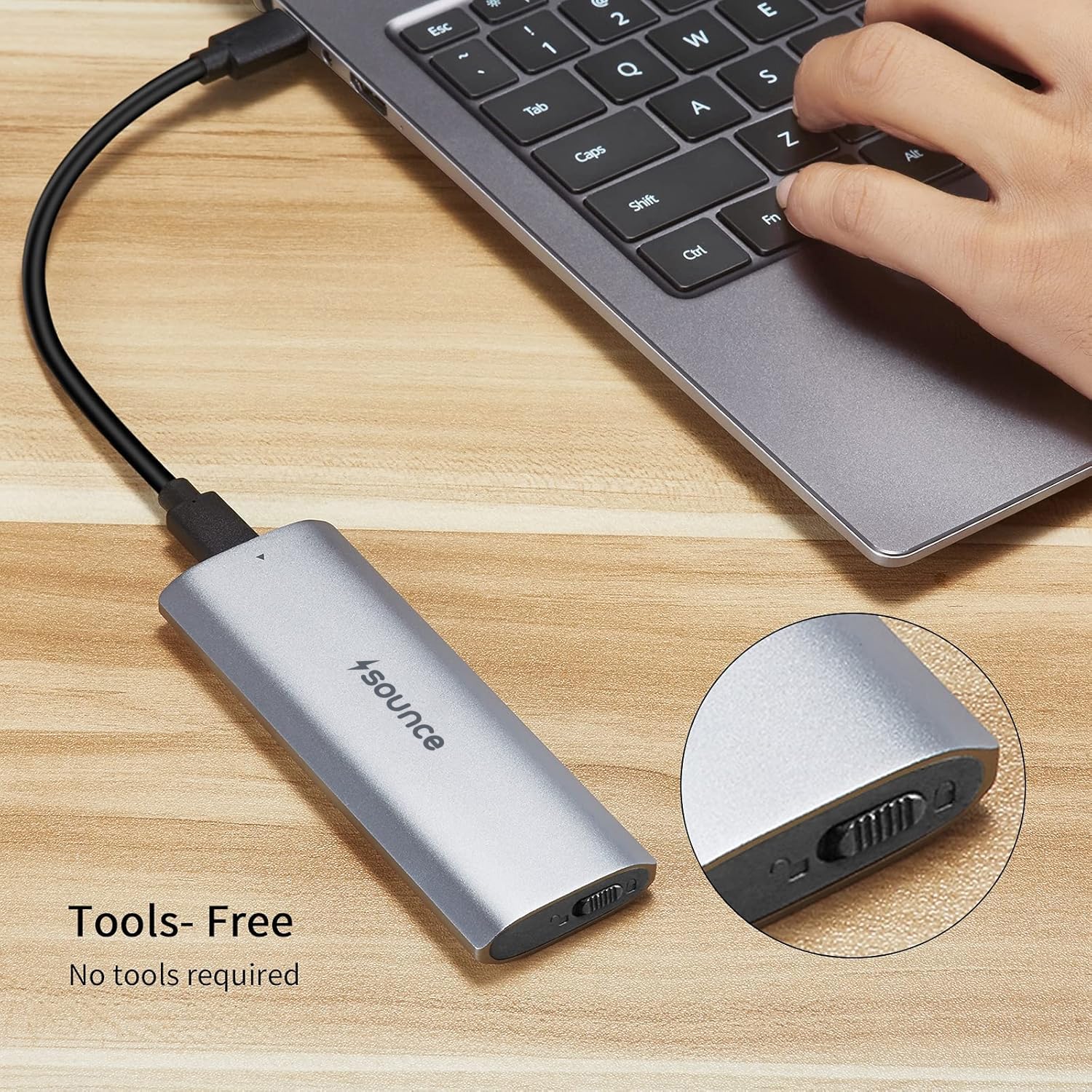 NVMe M.2 SSD Enclosure – USB 3.2 Gen 2 10Gbps | Tool-Free PCIe NVMe Case with USB-C – Supports M & B&M Key SSDs (2230–2280) | by Sounce