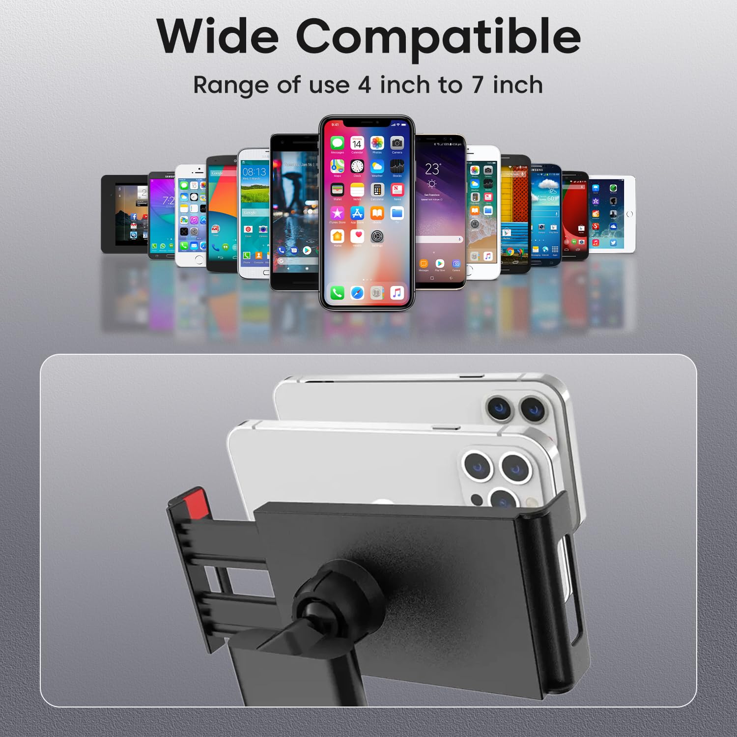 Sounce Lazy Neck Phone Holder Neck Hanging Mobile Cell Phone Stand 360 Rotating Flexible Long Arms Stand Clip Holder Compatibl with 4-7 Inches Smatphones - Black