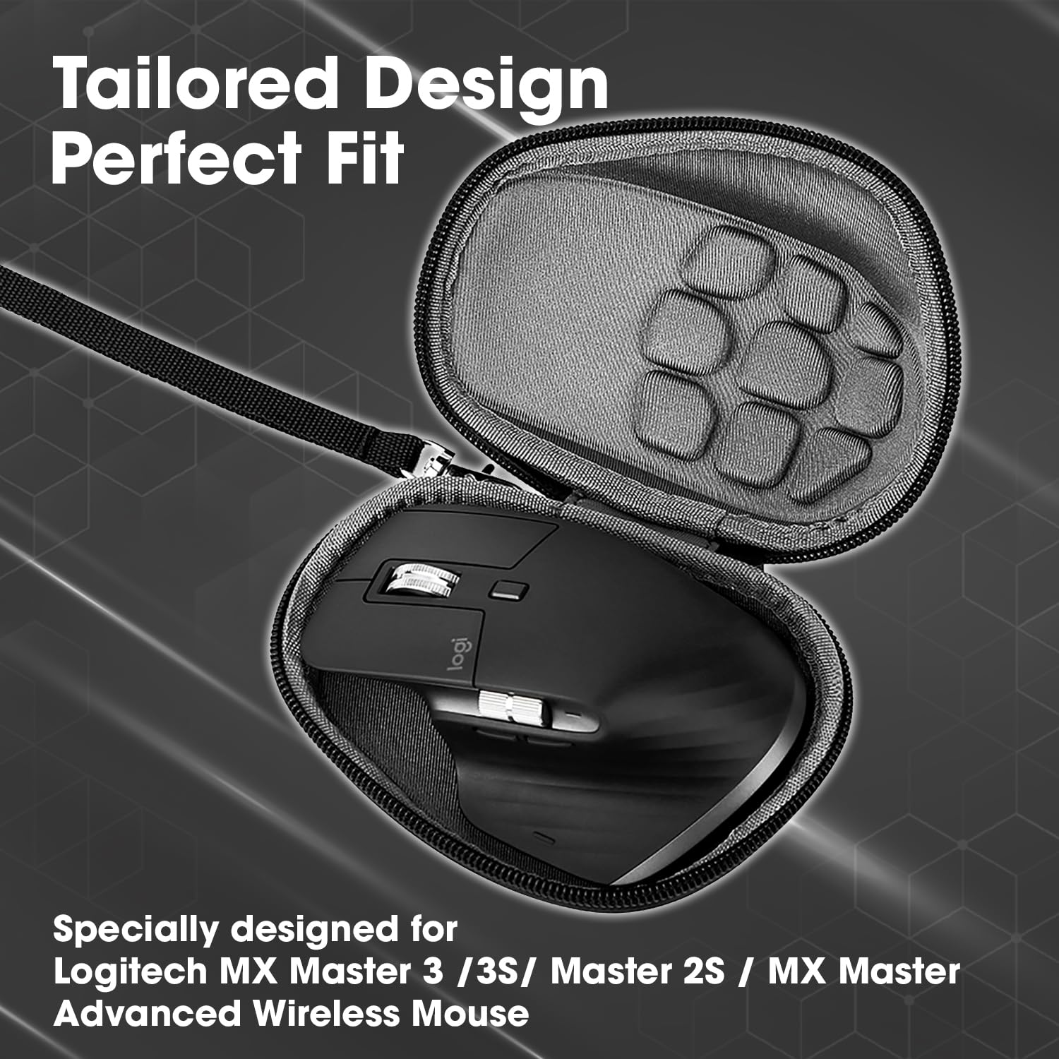 Sounce Mouse Cover Portable Carrying Protector Case for Logitech MX Master 2S Master 3 Wireless Mouse Protective Storage Bag Organizer (with Cushion & Lanyard) - Black