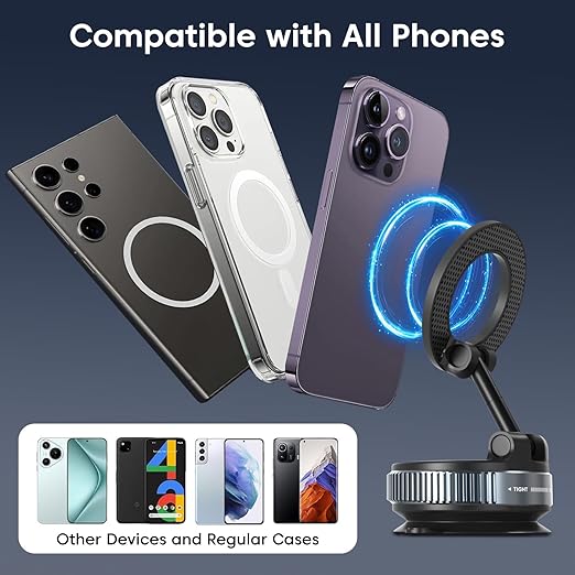 Sounce Smart Magnetic Suction Phone Holder with 360° Adjustable Angle, Strong Vacuum Grip for Car, Gym, Mirror & Makeup Use, Supports MagSafe iPhone and Android Devices 2025