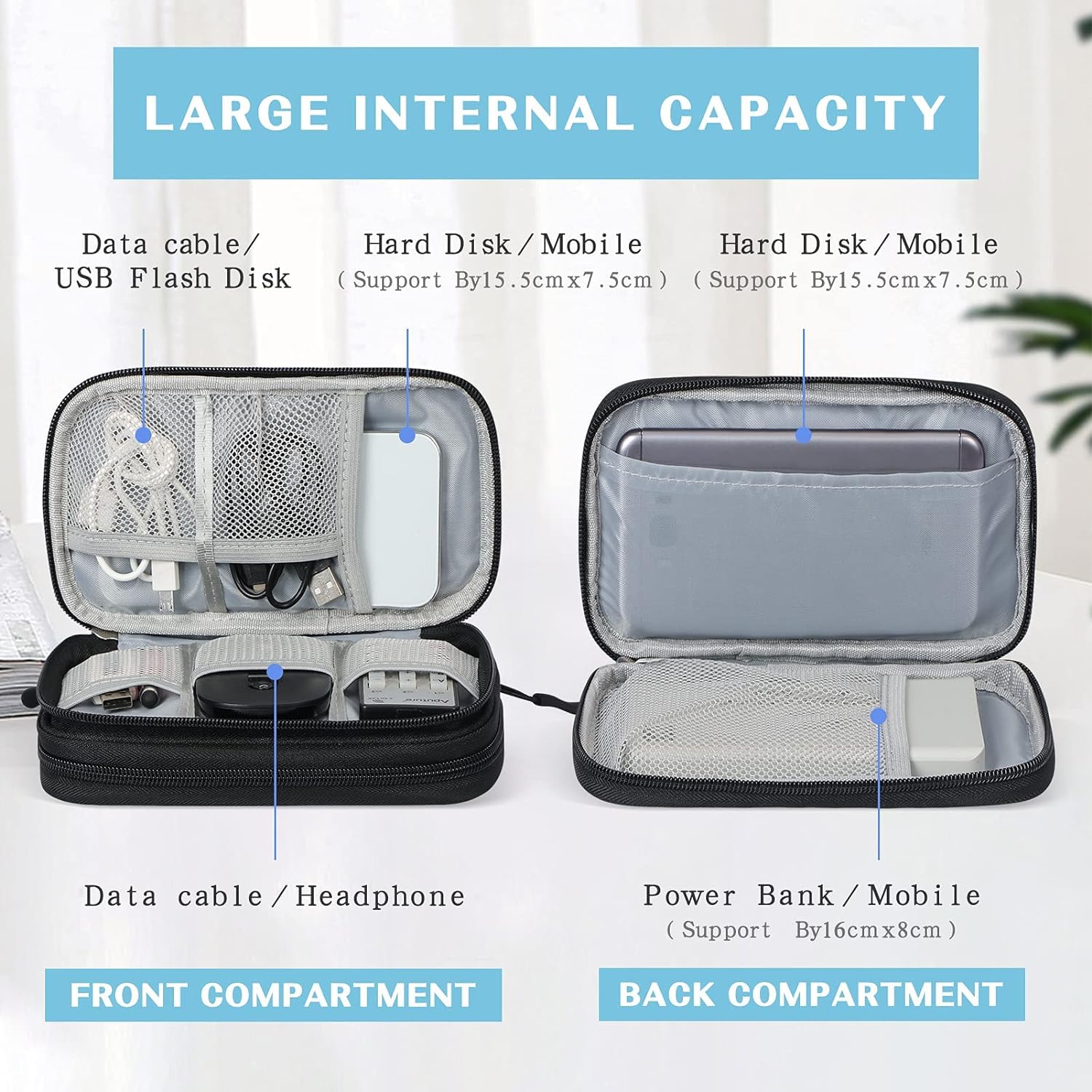 Sounce Portable Travel Organizer Pouch for Cables, Chargers & Gadgets – Waterproof Digital Accessory Case