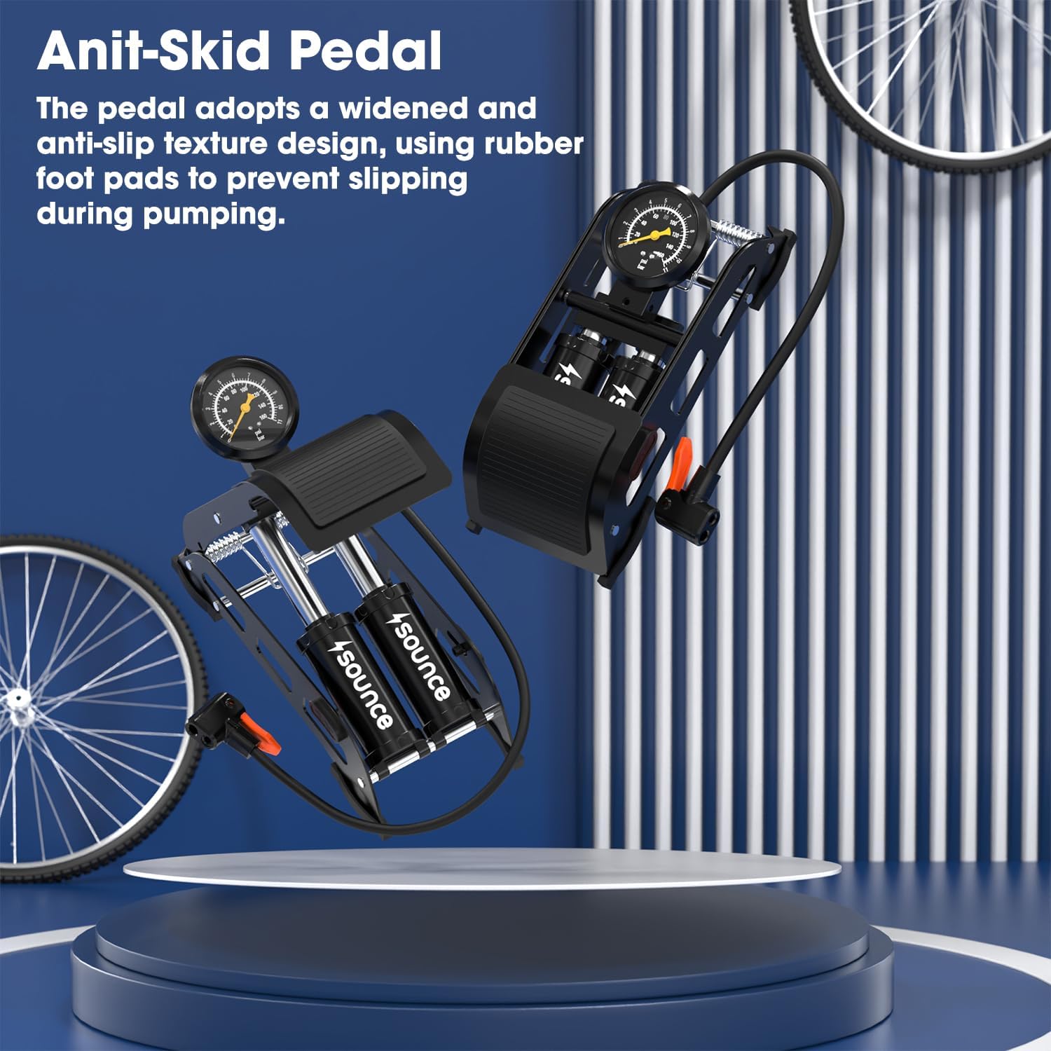 Sounce Floor Cycle Pump with 160 Psi Double Cylinder Portable Foot Pump, Bicycle Pump Portable Air Foot Pump, Tyre Inflator for car Bike and Cycle, Car Air Pump for Tyres