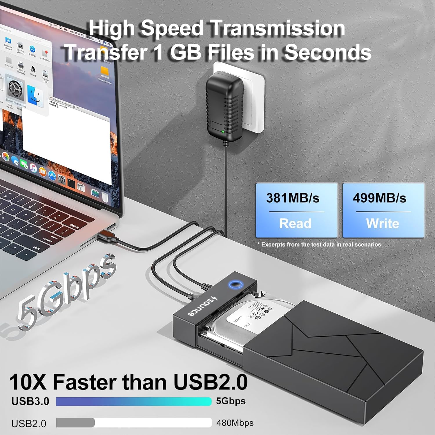 Sounce 3.5" USB 3.0 Hard Drive Enclosure | External SATA HDD/SSD Dock with UASP & 16TB Support