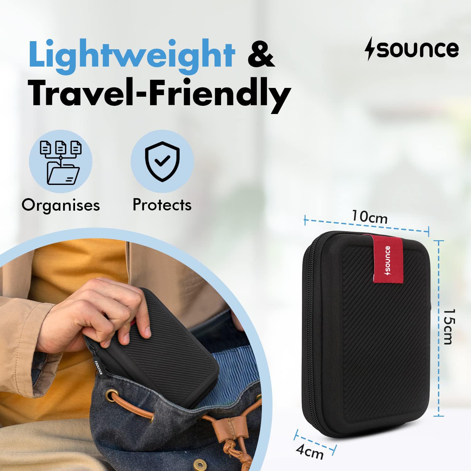 Sounce External Hard Drive Case 2.5-Inch, Hard Drive Portable Storage Organizer Bag, External Hard Disk Cover, Portable Storage Shell for Gadget Hard Disk USB Cable Mobile Charger Earphone (Black)