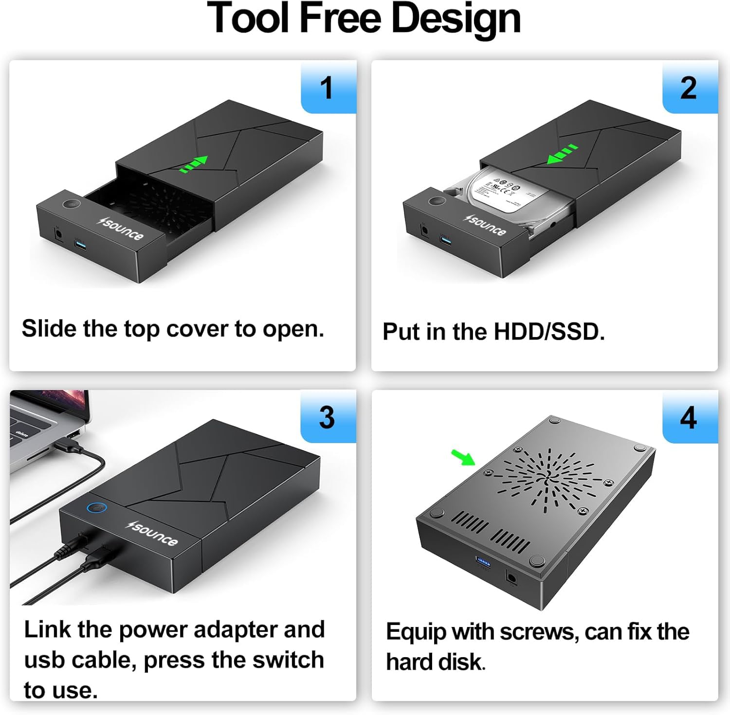 Sounce 3.5" USB 3.0 Hard Drive Enclosure | External SATA HDD/SSD Dock with UASP & 16TB Support