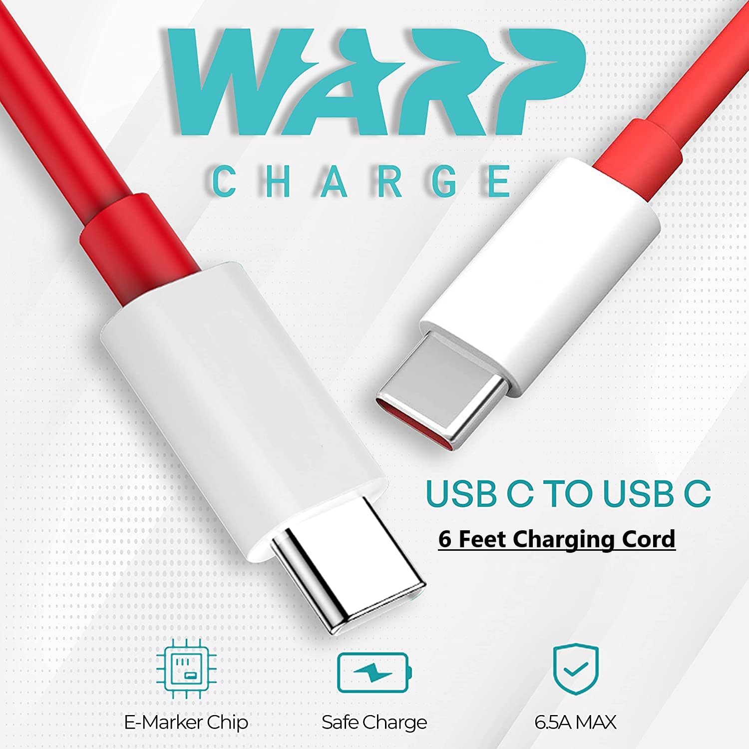 Sounce 65W Dash Wrap Charging Cable, USB C to Type C PD 6.5A Fast Charge Data Sync Cord for OnePlus 11 / 11T / 10T / 10R / 10 Pro / 9t / 9R / 9 Pro, 8, 8T, 7, Nord and All Type C Devices - 2 Meter