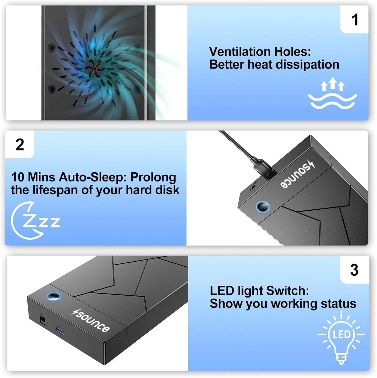 Sounce 3.5" USB 3.0 Hard Drive Enclosure | External SATA HDD/SSD Dock with UASP & 16TB Support