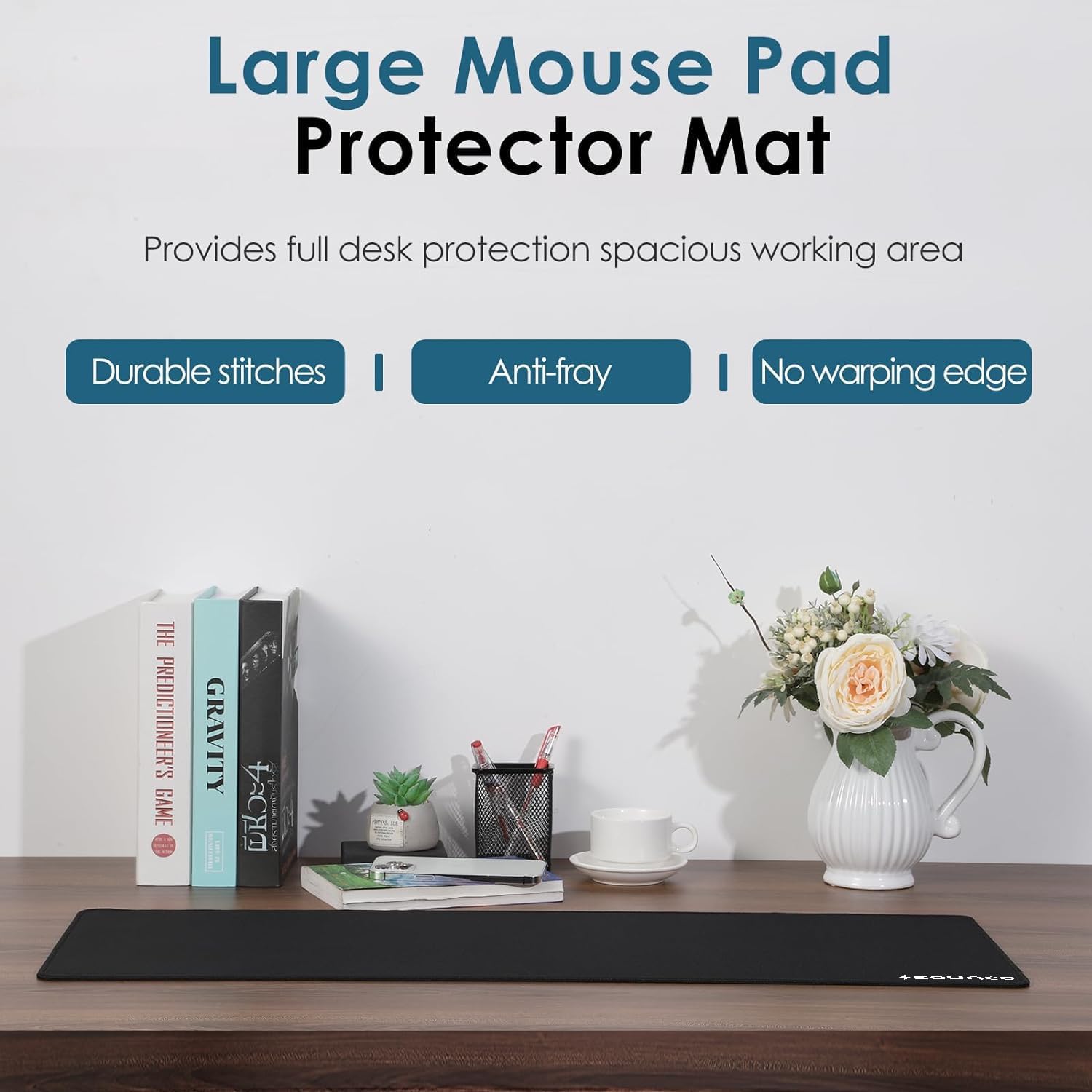 Sounce Mouse Pad Mercerized Surface Anti-fray Edges and Anti-Slip Rubber Base Gaming Mouse Pad a Laptop Desk Mat with Smooth Mouse Control Dimensions 900L x 400B x 2H mm (Black)