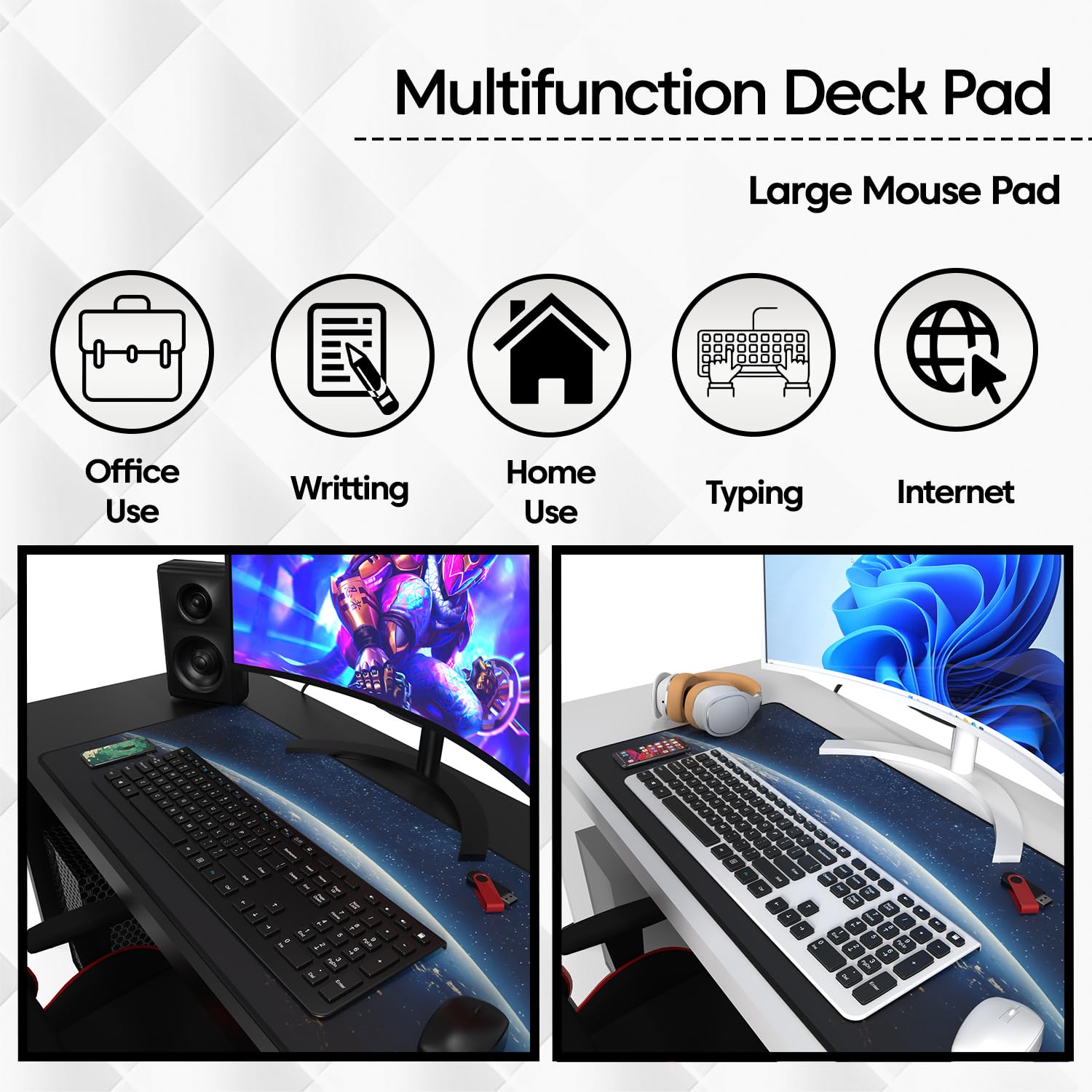 Sounce Large Extended Earth Design Desk Mat for Laptop Keyboard and Mouse Use Water Resistant Anti Slip Surface Non Logo Mouse Pad 800 x 300 mm Ideal for Office Home and Gaming Setup in Black