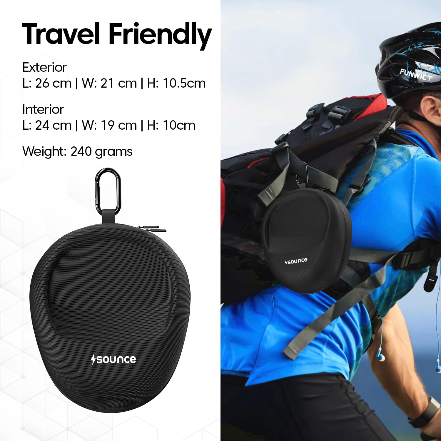 Sounce Hard Shell EVA Headphone Carrying Case for Universal Oversized Over-Ear Headset,Travel Headphone Bag Shockproof, Water Repellent, Anti-Pressure Portable Protective Pouch/Storage Bag, (Black)