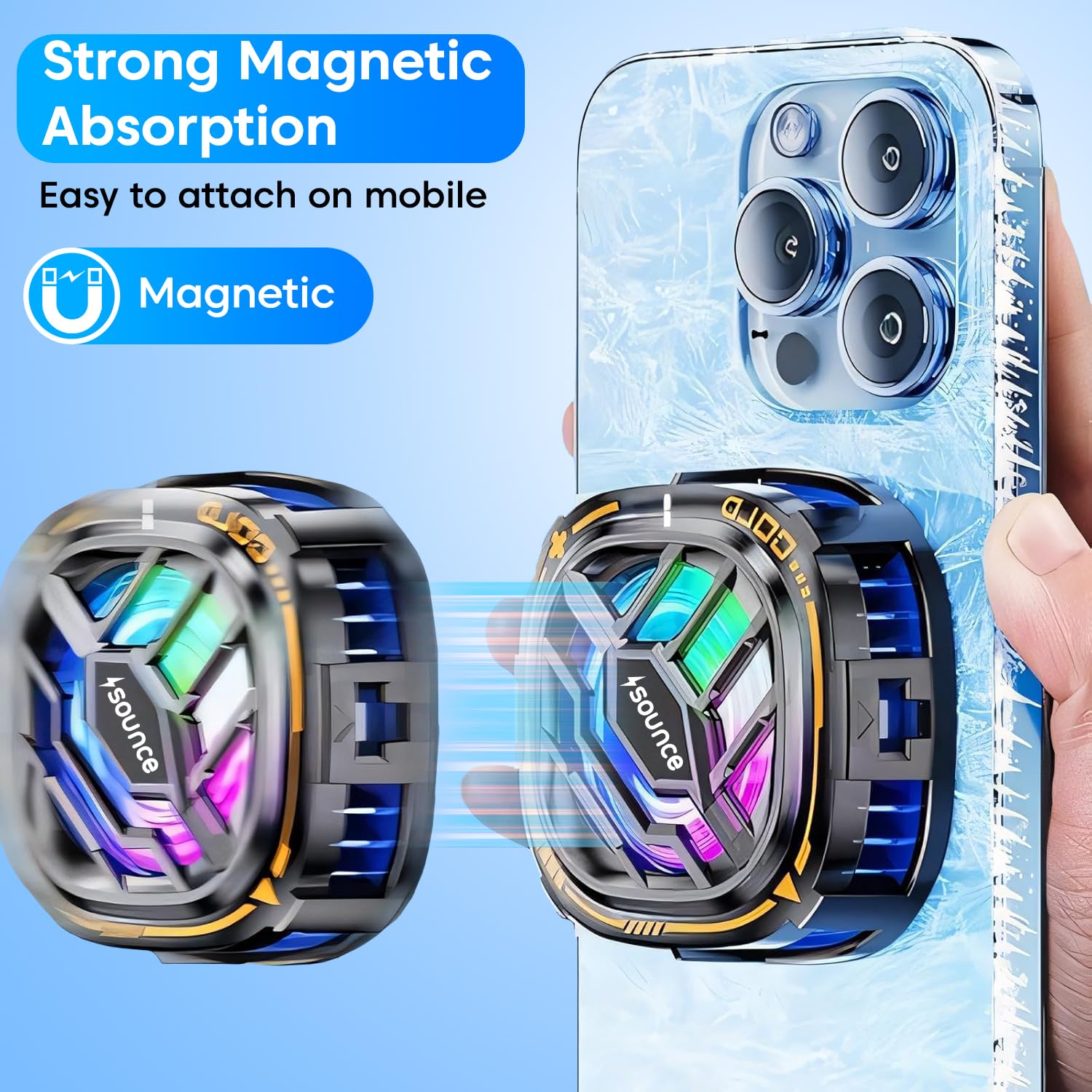 Sounce Magnetic Mobile Cooler with Advanced Semiconductor Technology - Gaming Fan for Android & iPhone (Black)