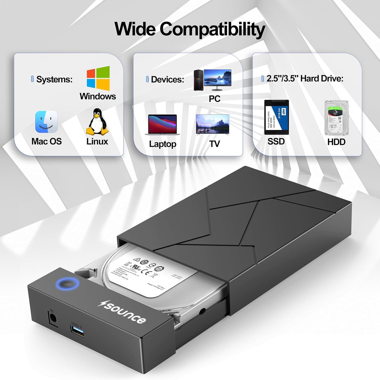 Sounce 3.5" USB 3.0 Hard Drive Enclosure | External SATA HDD/SSD Dock with UASP & 16TB Support