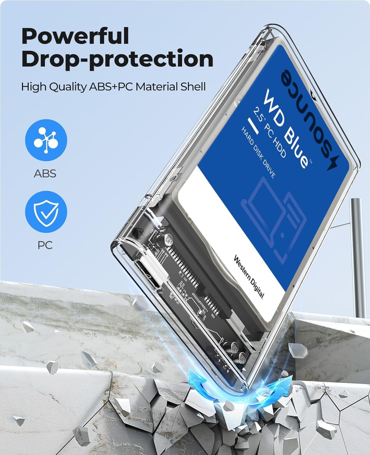 Sounce USB 3.0 to SATA 2.5" SSD/HDD Enclosure – Tool-Free, 5Gbps, Up to 4TB for Fast, Easy Storage