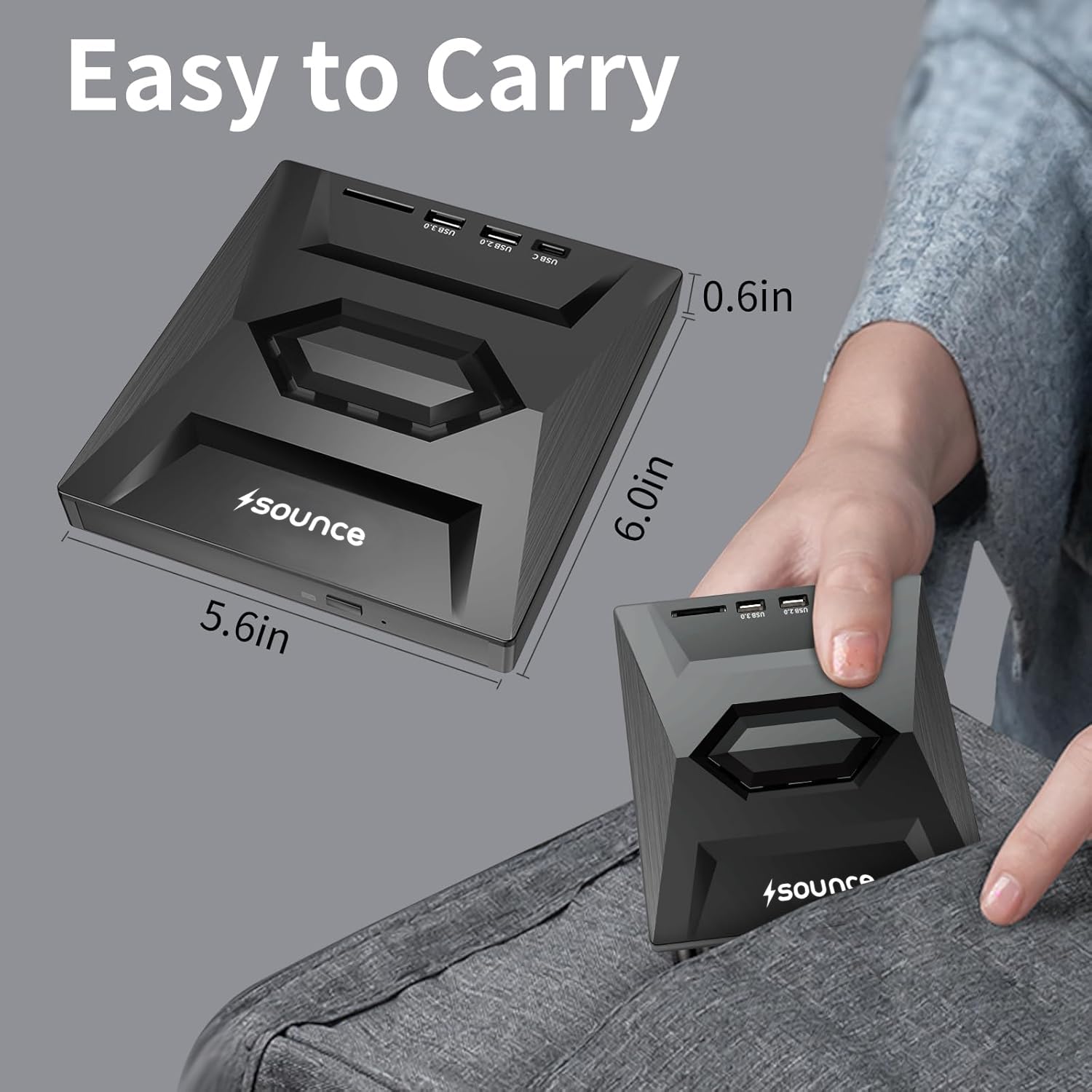 Sounce USB 3.0 & Type C External CD DVD Writer RW Optical Drive CD/DVD ROM +/-RW CD Burner Drive with SD/TF Card Reader Ports, USB 3.0 to C Hub for Laptop, PC, MacBook, Desktop, Notebook - Black