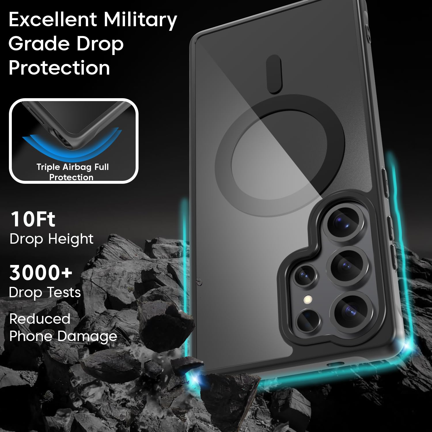 Sounce Samsung Galaxy S25 Ultra Case, Compatible with MagSafe, Magnetic Case for Samsung Galaxy S25 Ultra, Military-Grade Protection, TPU, Classic Hybrid Case (HaloLock), Frosted Black