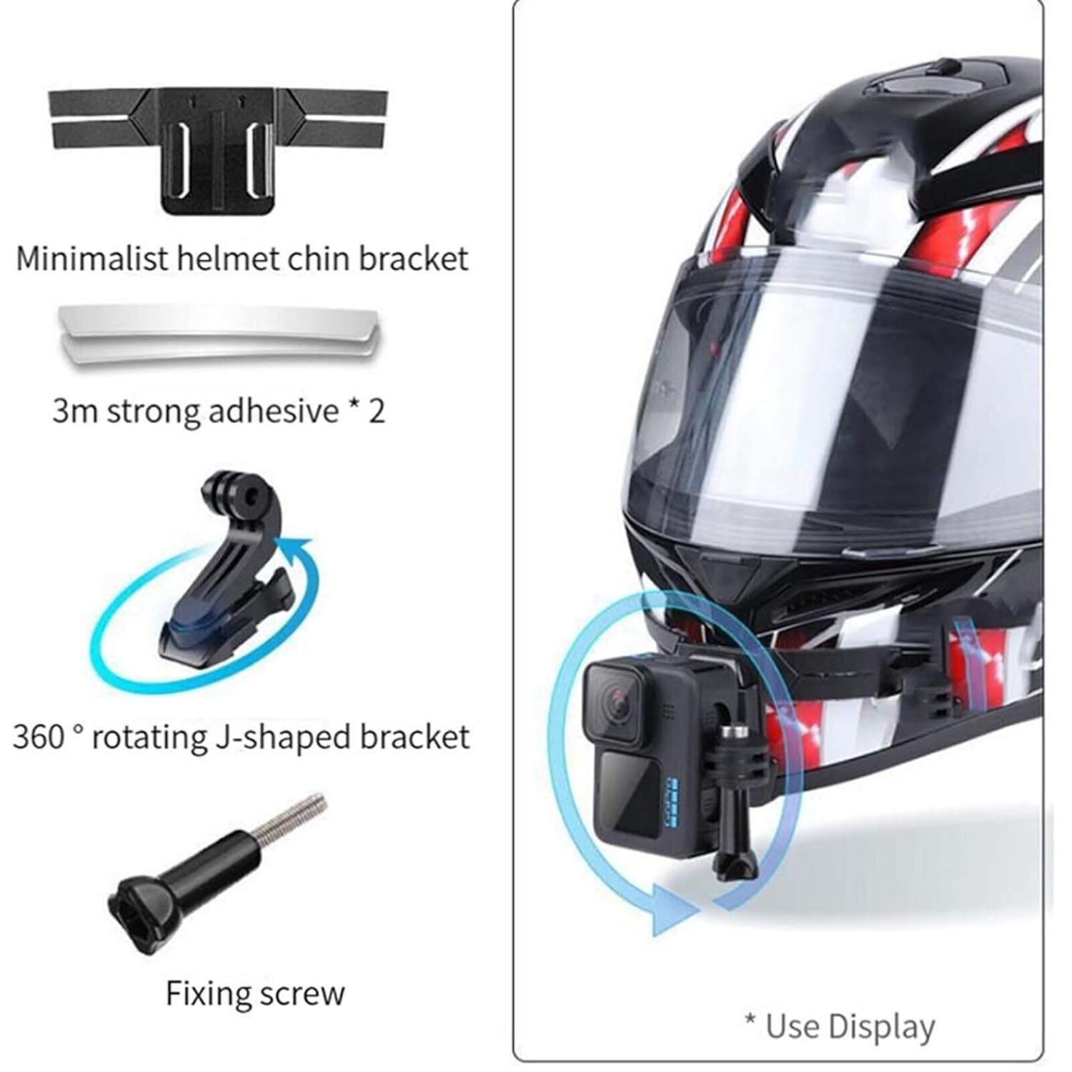 Sounce Action-cam Compatible Chin Mount for Motorcycle with J-Hook and Screw Helmets Secure and Convenient Helmet for GoPro and Action Cameras with Speed 160kmph - Black