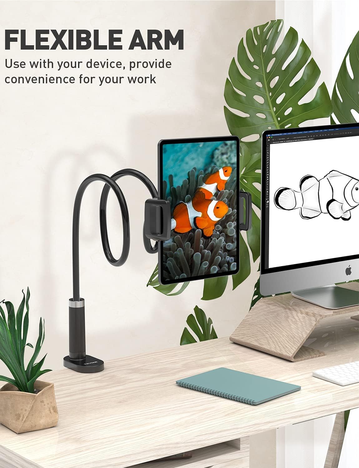 Sounce 360° Adjustable Mobile Phone Holder | Flexible Gooseneck Clamp Tabletop Stand – Black