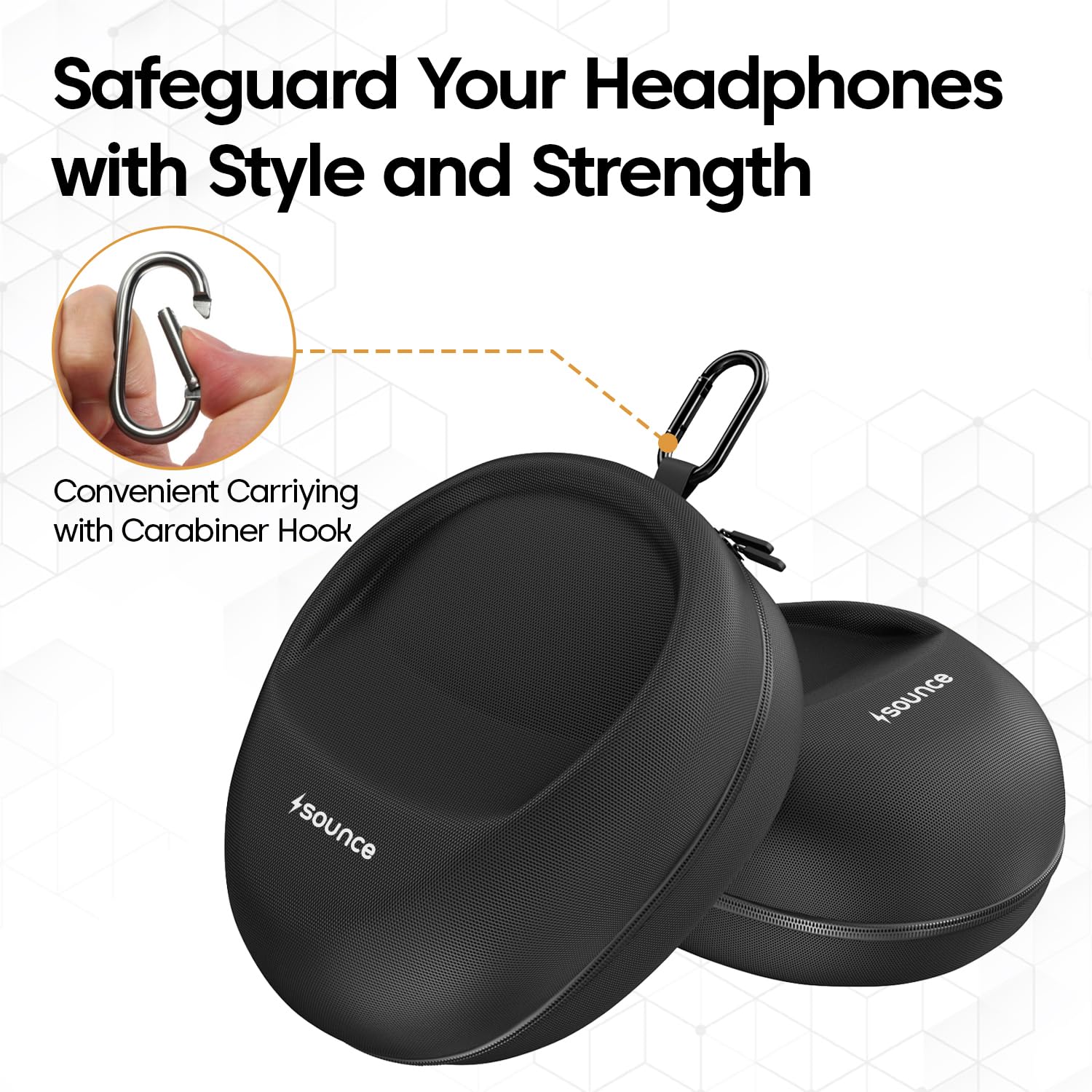 Sounce Hard Shell EVA Headphone Carrying Case for Universal Oversized Over-Ear Headset,Travel Headphone Bag Shockproof, Water Repellent, Anti-Pressure Portable Protective Pouch/Storage Bag, (Black)