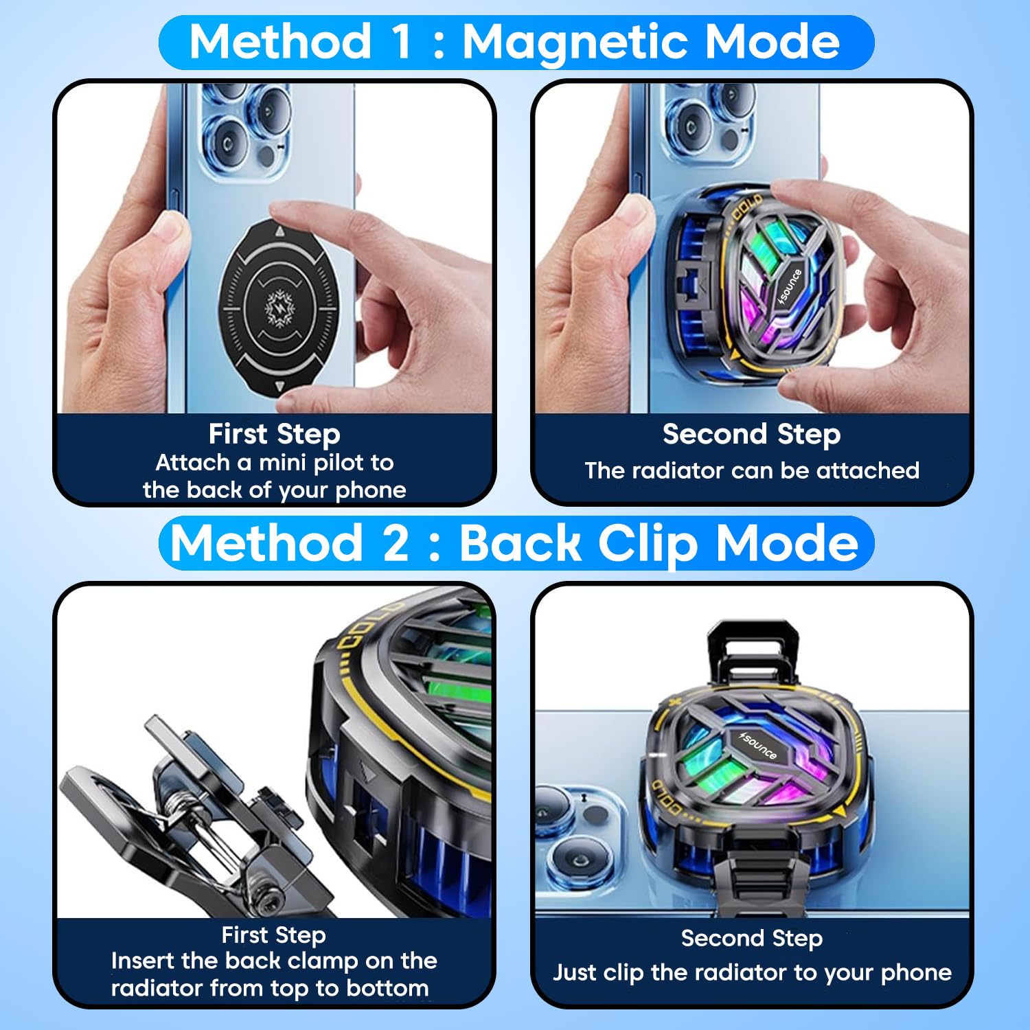 Sounce Magnetic Mobile Cooler with Advanced Semiconductor Technology - Gaming Fan for Android & iPhone (Black)