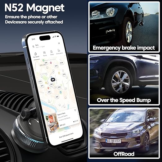 Sounce Smart Magnetic Suction Phone Holder with 360° Adjustable Angle, Strong Vacuum Grip for Car, Gym, Mirror & Makeup Use, Supports MagSafe iPhone and Android Devices 2025