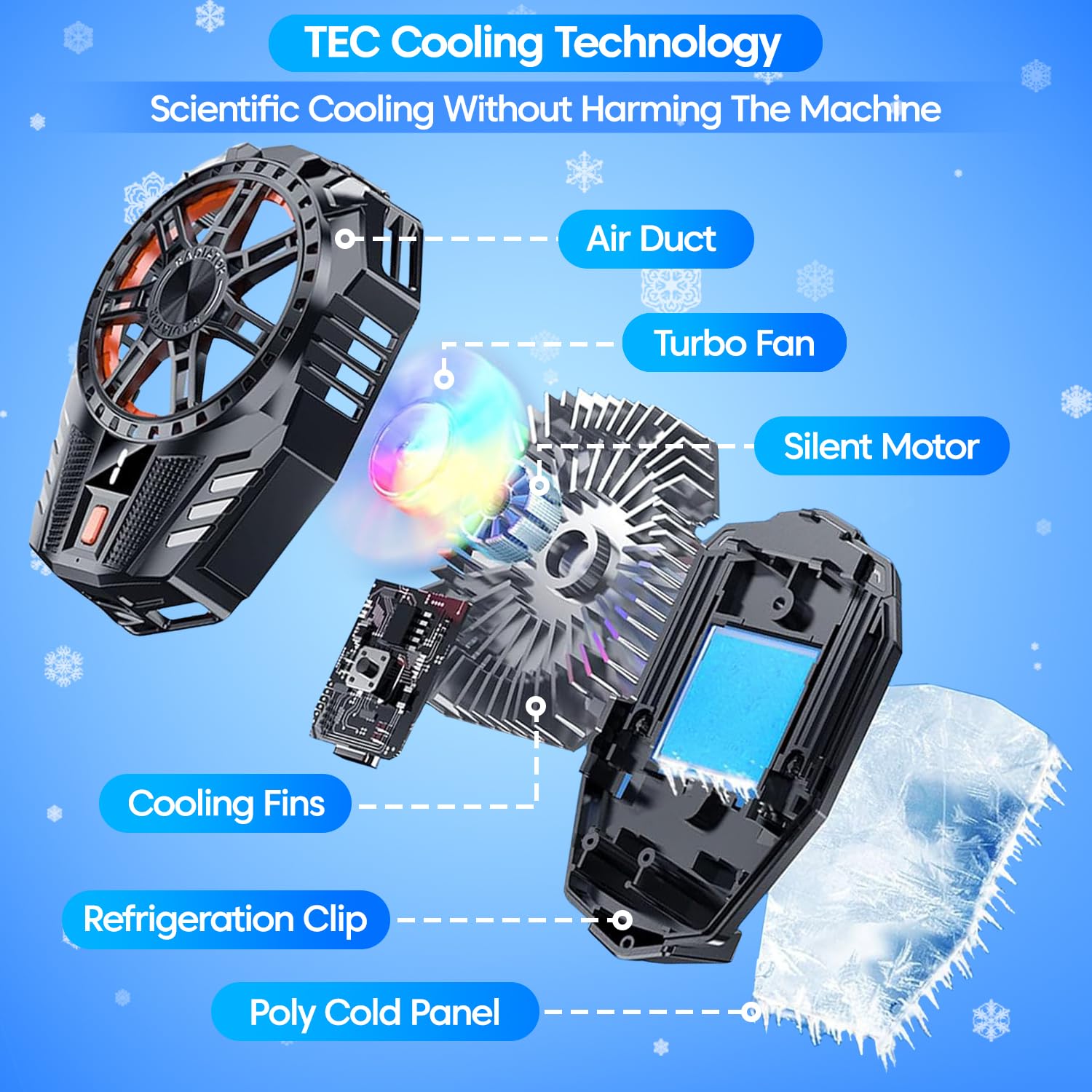 Sounce Smart Magnetic Mobile Cooling Pad Instant Phone Cooler with LED Temperature Monitor Advanced Semiconductor Chip Compatible with iPhone & Android (Black)