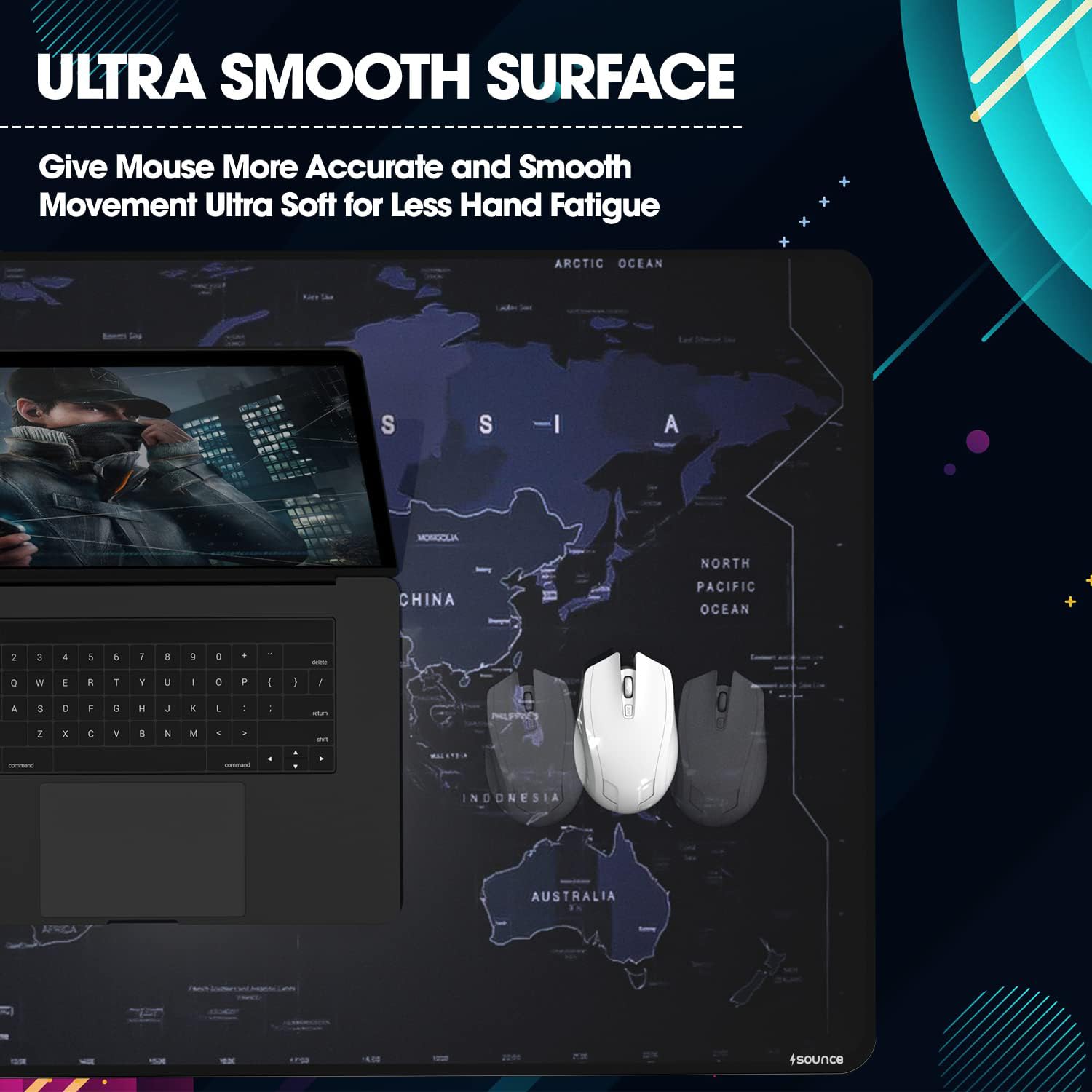 Sounce Mouse Pad, Large Extended Desk Mouse Pad, Non-Slip Spill-Resistant with Special-Textured Surface, Anti-Fray Stitched Edges for Gamer/Office/Home 600L x 300B x 2H mm (Blue Grey)