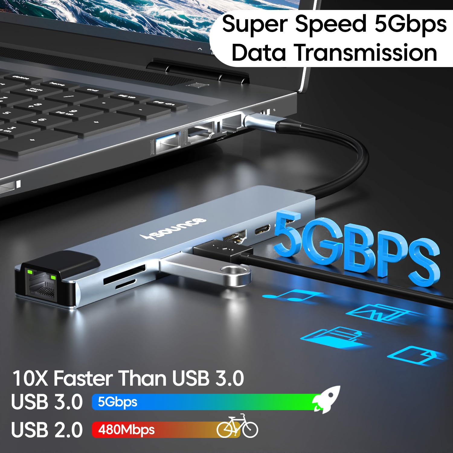 Sounce 8-in-1 USB-C Hub Dock | Premium Aluminum Type-C Adapter with 4K HDMI, 100Mbps Ethernet, USB 3.0, 100W PD Charging, TF/SD Card Reader | Universal for Mac & Windows USB-C Devices