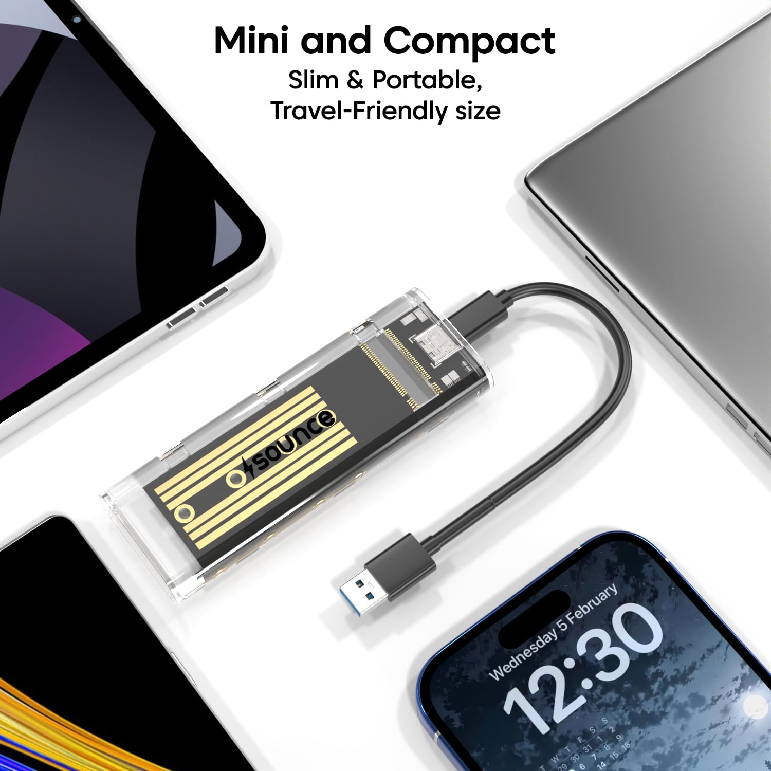 Sounce Transparent M.2 NVMe Enclosure USB 3.2 Gen 2 (10Gbps) – External PCIe M-Key SSD Adapter Case (2280/2260/2242/2230) Type-C
