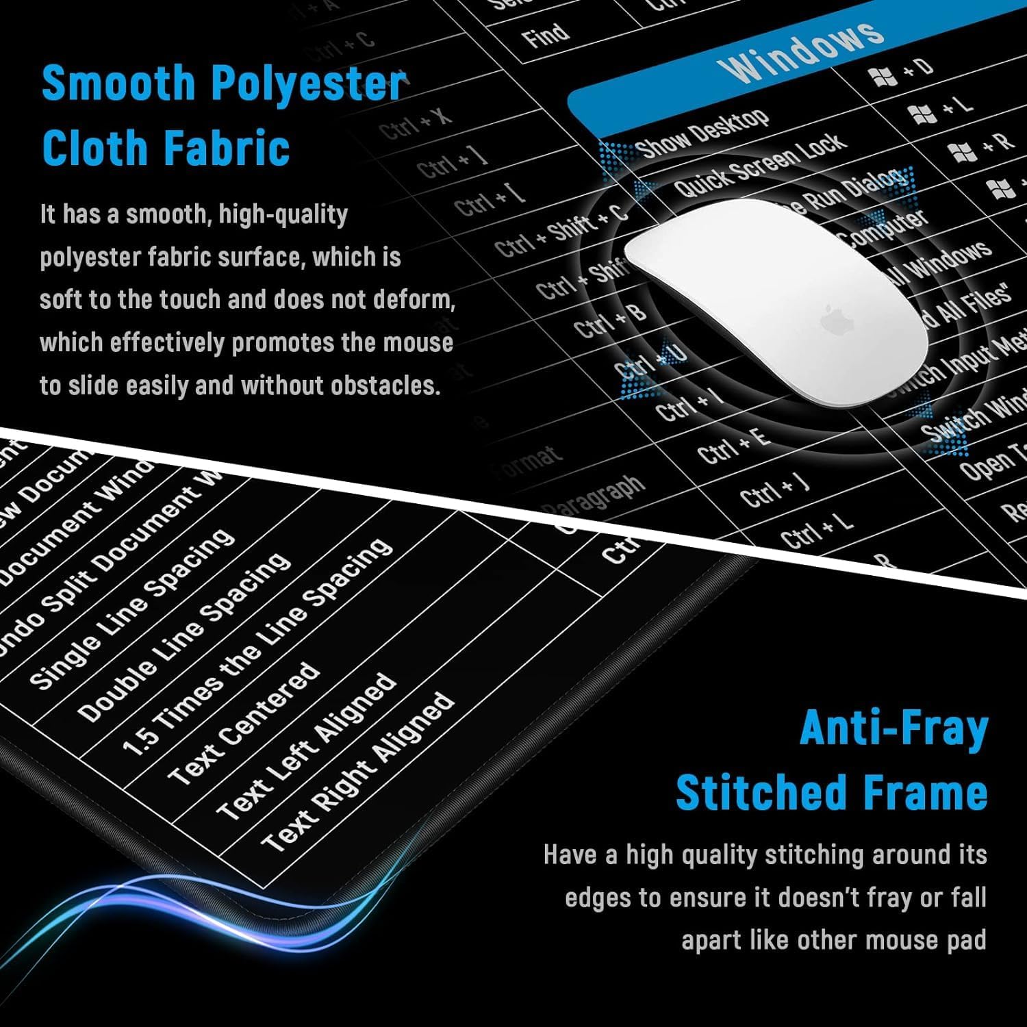 Sounce Mouse Pad Advanced Formula Rubber Extended Gaming Mouse Pad with Smooth Mouse Control Mercerized Surface Anti-fray Edges and Anti Slip Rubber Base Dimensions 800L x 300B x 2H mm (Black)