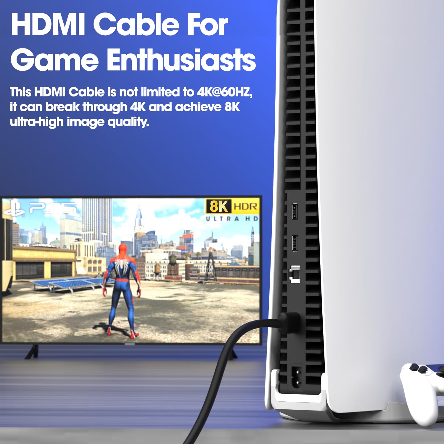 Sounce 8K HDMI 2.1 Cable – 6ft / 10ft – Ultra HD 8K@60Hz, 4K@120Hz, 48Gbps, HDR, eARC, Ethernet – Compatible with PS5, Xbox, Roku, Apple TV, PC
