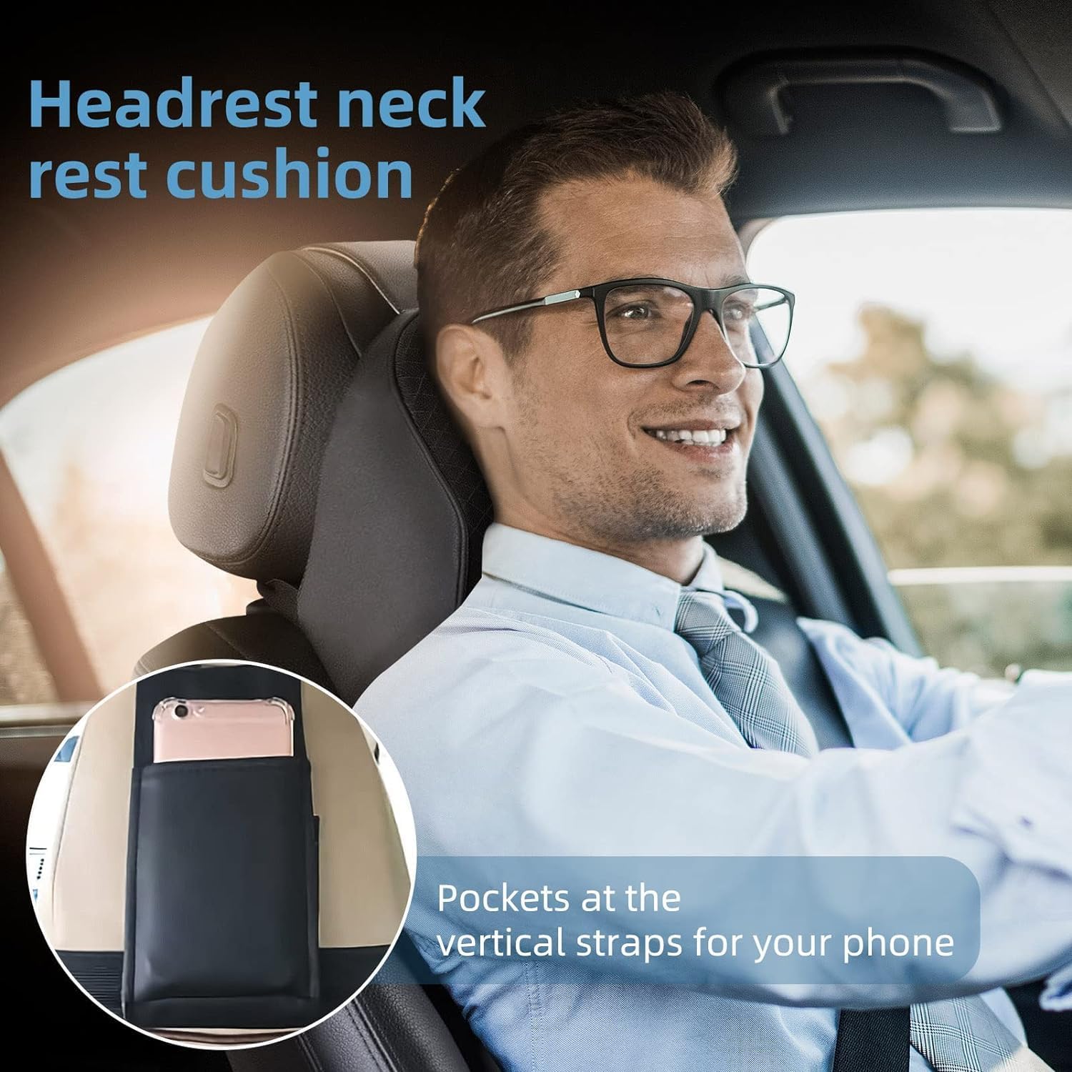 Sounce Car Neck Rest Pillow | 2 Years Warranty | Memory Foam Neck Pillow for Car, Car Seat Head Rest Cushion for Neck & Cervical Support - Relieves Pain (Large, Black, Pack of 1)