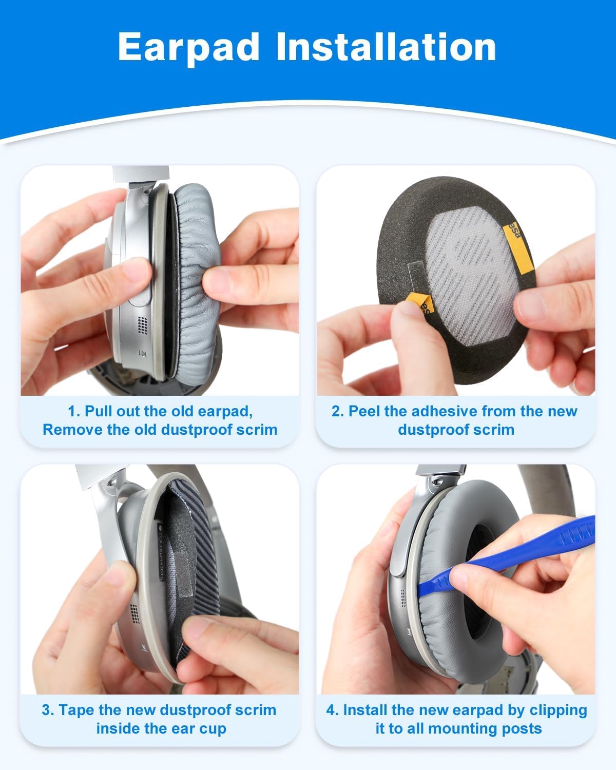 Sounce Replacement Earpads Cushions for Bose QuietComfort 35 (QC35) Quiet Comfort 35 II, QuietComfort 15 QC35/ Ae2 Ae2i Ae2w SoundTrue & SoundLink Headphones, Ear Pads with Softer Leather (Grey)