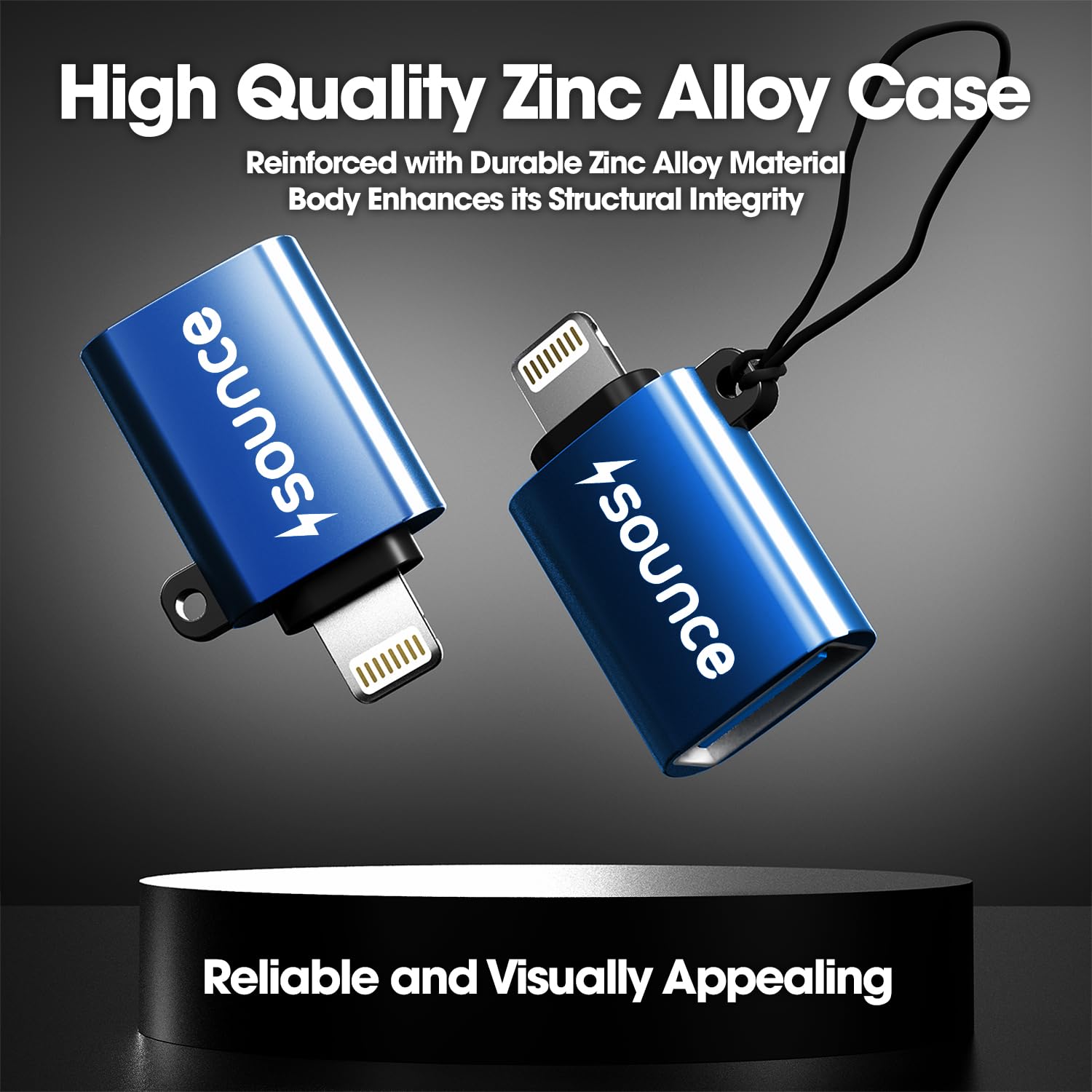 Sounce OTG for iPhone/iPad, Lightning OTG Pendrive Adapter Compatible with All iOS Devices, USB Female Support Connect USB Flash Drive, Keyboard, Mouse (Blue)