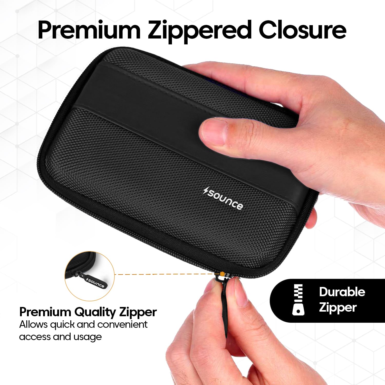 Sounce Rugged Hard Drive Case for 2.5-inch, Hard Disk Case, EVA Disk Pouch, External Hard Disk Cover, Portable Storage Shell for Gadget Hard Disk USB Cable Mobile Charger Earphone, Waterproof (Black)