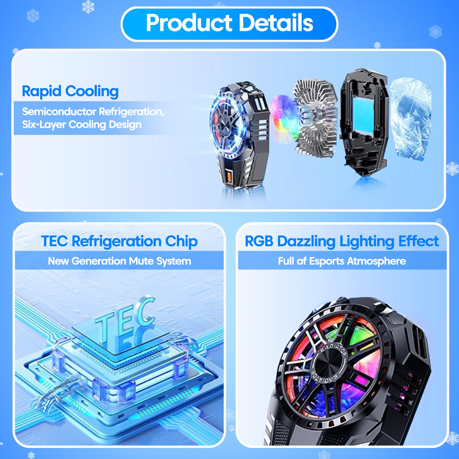 Sounce Smart Magnetic Mobile Cooling Pad Instant Phone Cooler with LED Temperature Monitor Advanced Semiconductor Chip Compatible with iPhone & Android (Black)