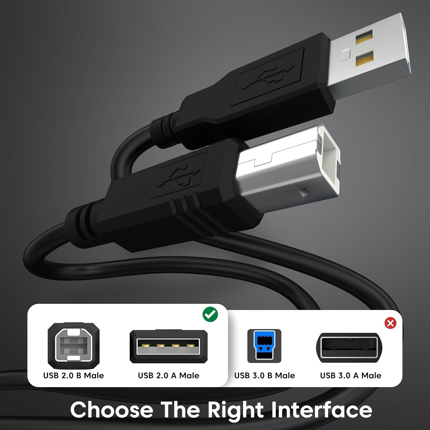 Sounce USB 2.0 High Speed Printer Cable (1.5 Meter) USB Scanner Cable A Male to B Male Compatible with Printers, Scanner for Canon, Brother, Dell, Epson, HP, Samsung, Lexmark,Panasonic