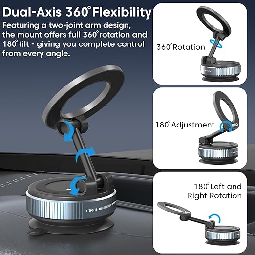 Sounce Smart Magnetic Suction Phone Holder with 360° Adjustable Angle, Strong Vacuum Grip for Car, Gym, Mirror & Makeup Use, Supports MagSafe iPhone and Android Devices 2025