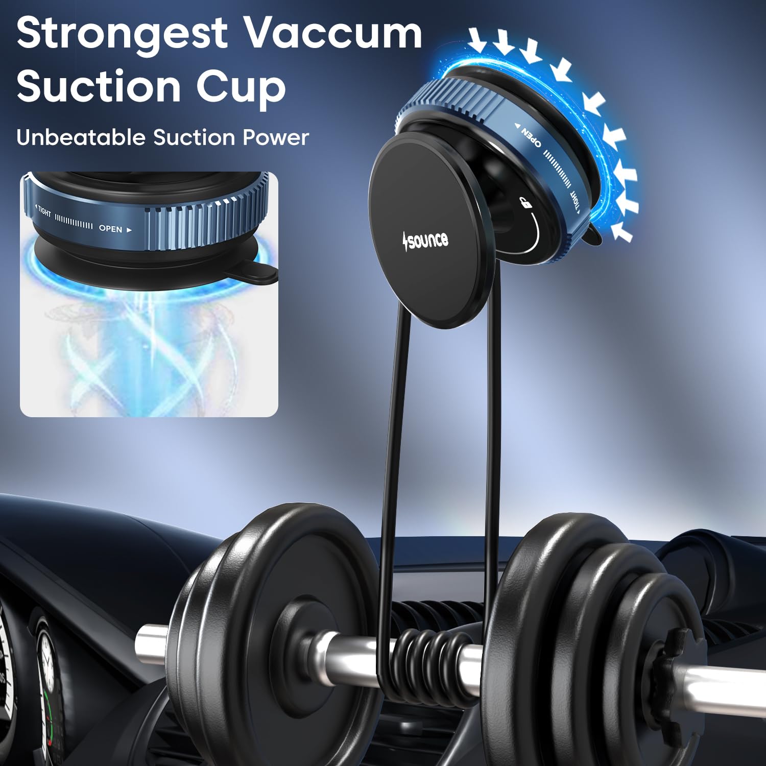 Sounce Smart Magnetic Suction Phone Holder with 360° Adjustable Angle, Strong Vacuum Grip for Car, Gym, Mirror & Makeup Use, Supports MagSafe iPhone and Android Devices 2025