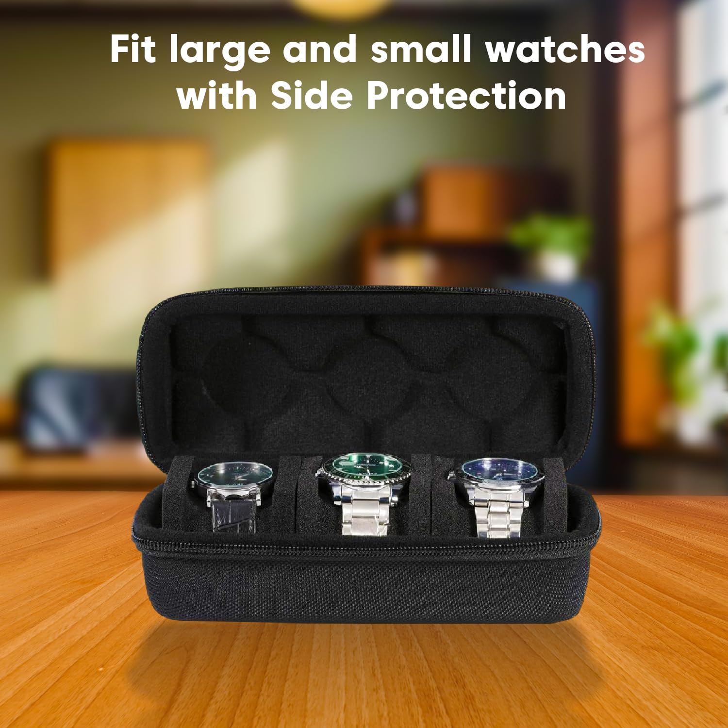 Sounce Travel Watch Case Organizer Watch Box With Zipper Heavy Duty Nylon Exterior, Travel Friendly Case Fits all Wristwatches & Smart Watches Up To 60MM Compatible for Apple Watch (3 Slots)