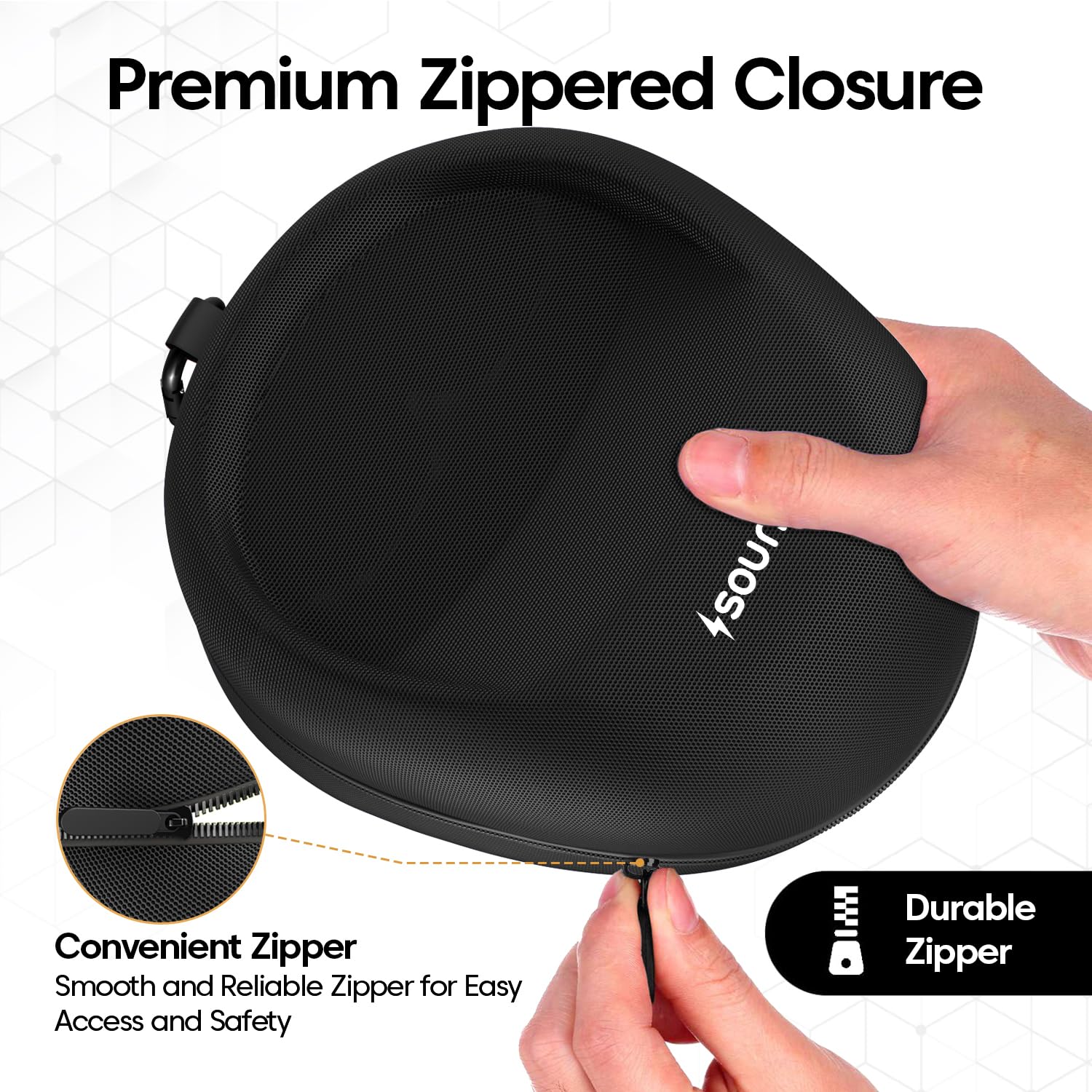 Sounce Hard Shell EVA Headphone Carrying Case for Universal Oversized Over-Ear Headset,Travel Headphone Bag Shockproof, Water Repellent, Anti-Pressure Portable Protective Pouch/Storage Bag, (Black)