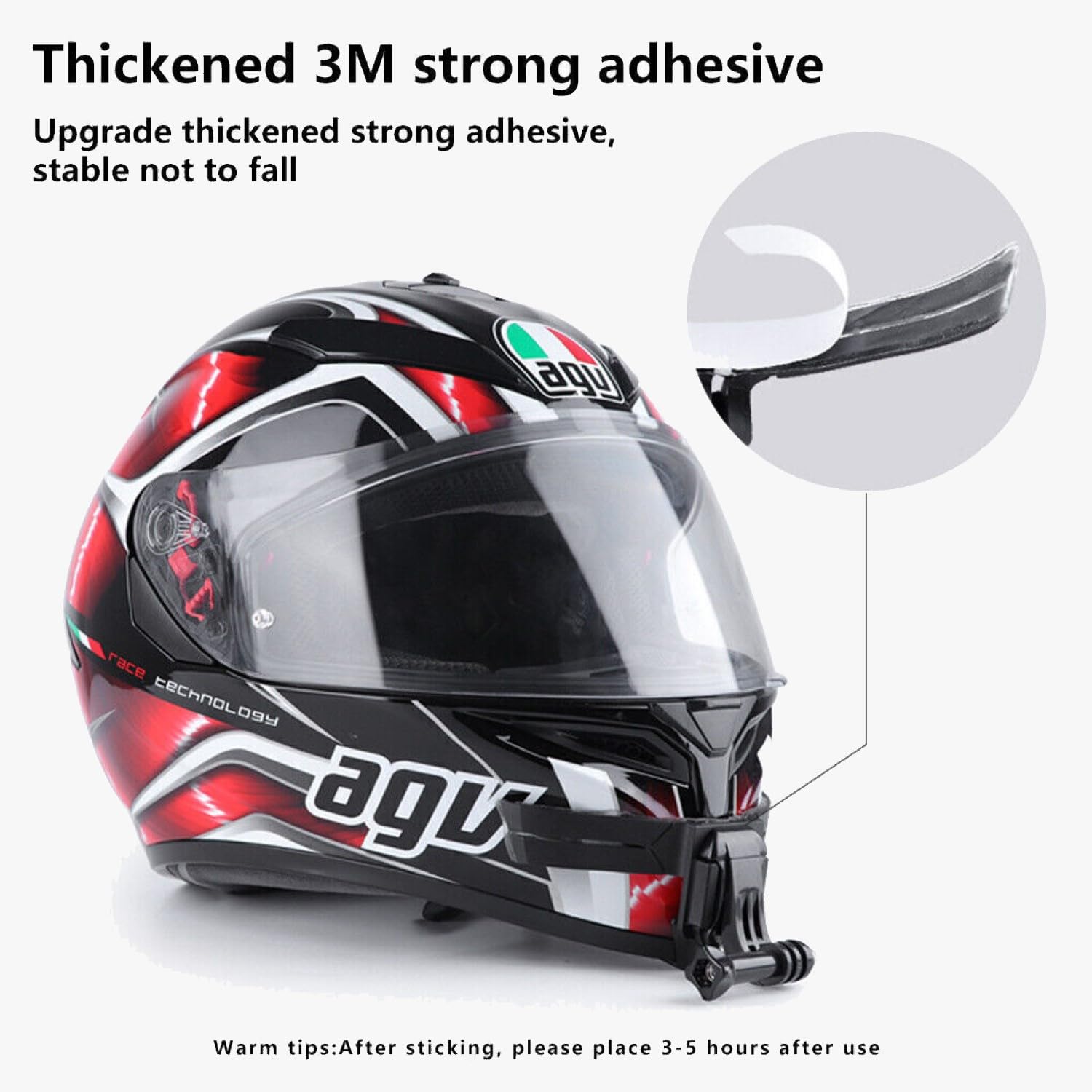 Sounce Action-cam Compatible Chin Mount for Motorcycle Helmets | Secure and Convenient for GoPro and Action Cameras | 3M VHB Tape