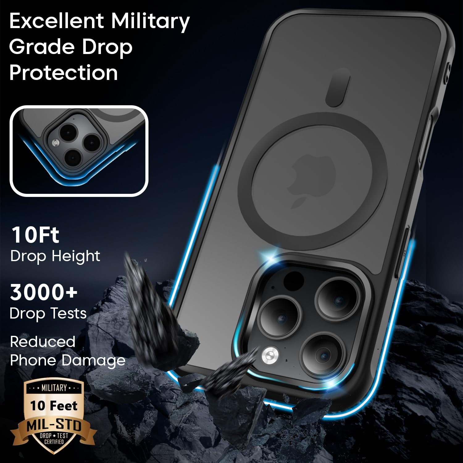 Sounce iPhone 16 Pro Case, MagSafe Compatible, Shockproof Military-Grade TPU Protection, HaloLock Magnetic Hybrid Case for iPhone 16 Pro, Durable, Slim, Design,(Frosted Black)