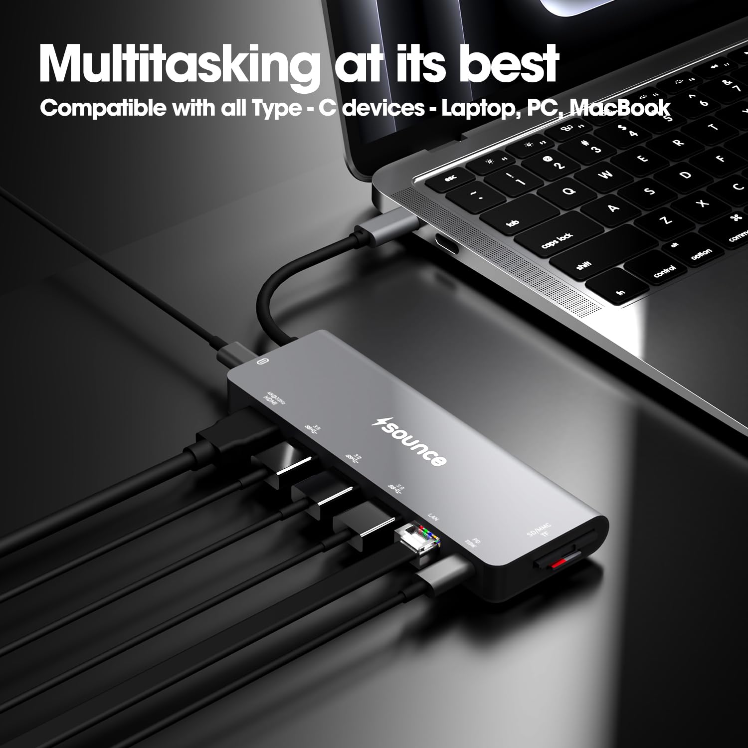 Sounce 9 in 1 USB Type C Hub Multiport Adapter with 4K@30Hz HDMI, Type C PD 60W Data Transfer, SD/TF Card Reader, USB A 3.0/2.0 Port, 1000mbps RJ45 LAN for MacBook, Laptop and Other Type C Devices
