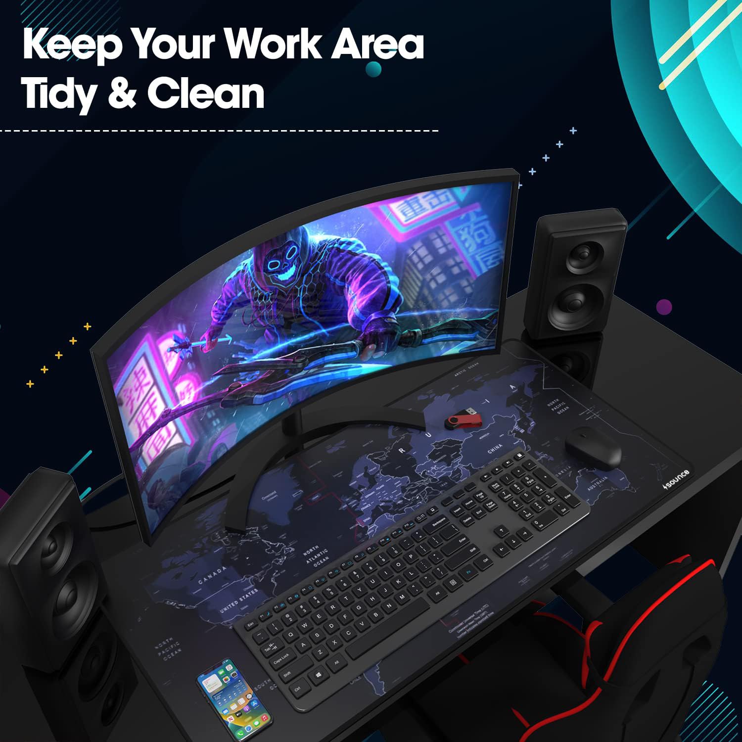 Sounce Mouse Pad, Large Extended Desk Mouse Pad, Non-Slip Spill-Resistant with Special-Textured Surface, Anti-Fray Stitched Edges for Gamer/Office/Home 600L x 300B x 2H mm (Blue Grey)